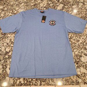 Harley Davidson shirt​ Men L Blue Embroidered Logos Vehicle Operations York NWT